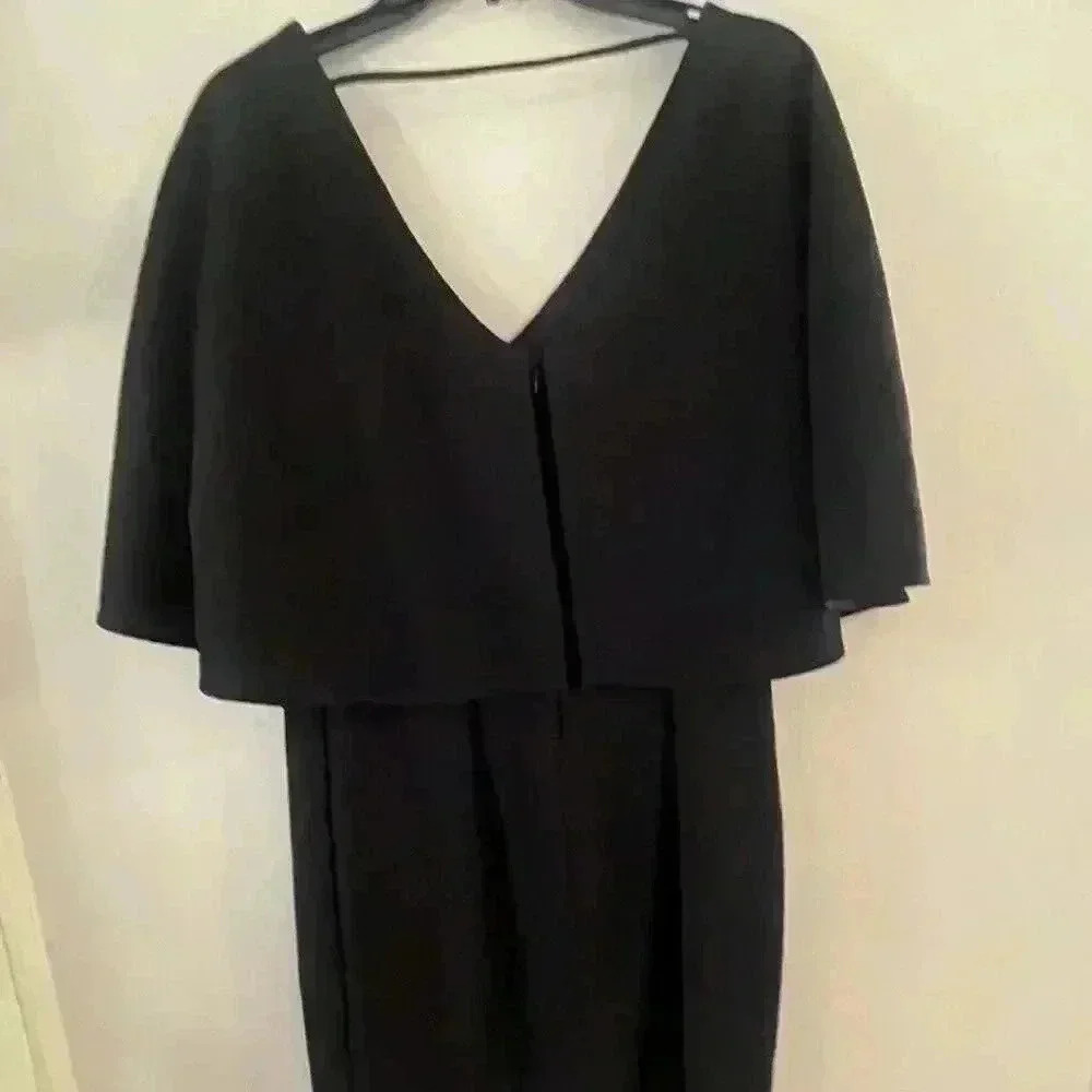 Badgley Mischka for Le Tote Belle Sleek‎ Fit Cape V Neck Dress Black Size 10
